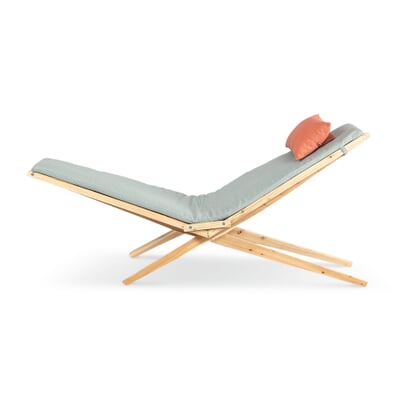 manufactum Faltliege Woodlounger Blau/Rot Fabrikverkauf