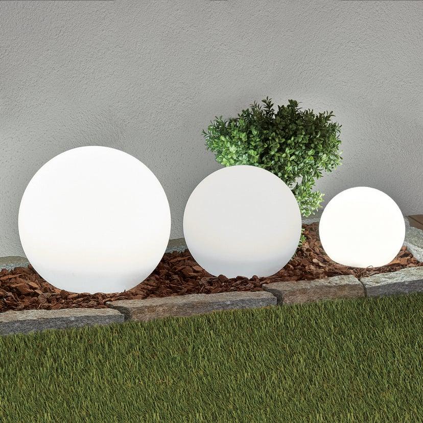 lampenwelt Lindby LED-Solarlampen Lago 3er-Set Kugeln Erdspieß weiß