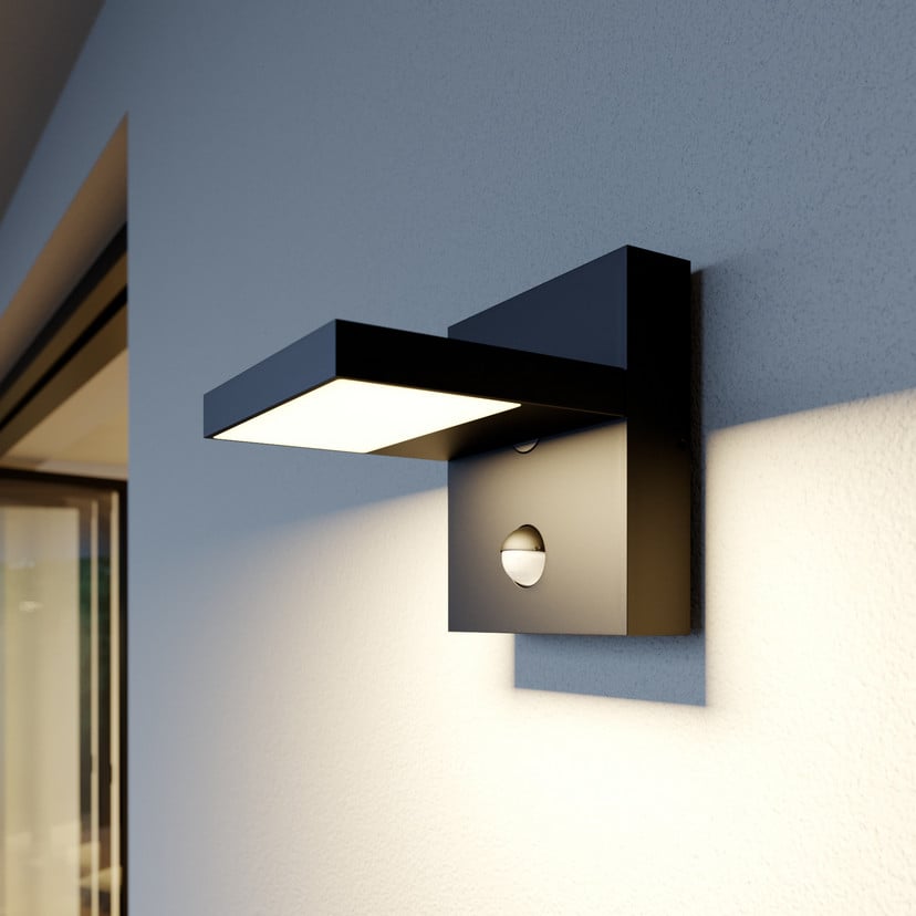 lampenwelt Lucande LED-Außenwandlampe Silvan grafitgrau Sensor IP54