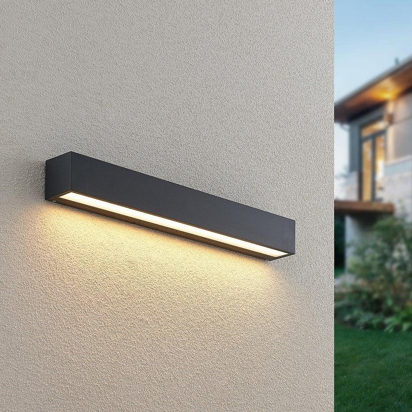 lampenwelt Lucande LED-Außenwandlampe Lengo 50cm grafit down 3.000K