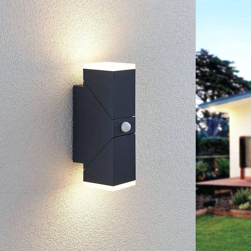 lampenwelt Lindby LED-Wandleuchte Sally 22 cm anthrazit IP54 Sensor