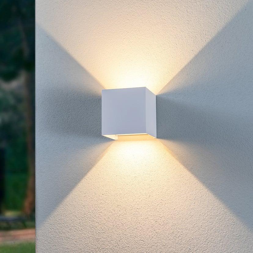 lampenwelt Lindby LED-Außenwandleuchte Nivar eckig weiß Metall IP54 Online