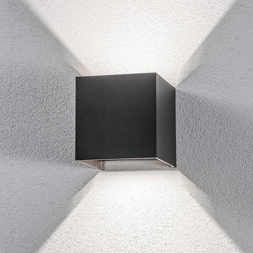 lampenwelt Lindby LED-Außenwandleuchte Nivar eckig schwarz Metall