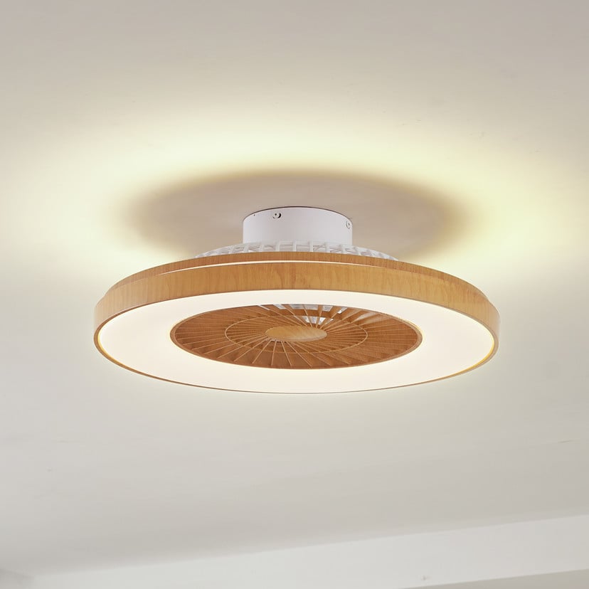lampenwelt Lindby LED-Deckenventilator Teleo Ø 58 cm holzfarben CCT
