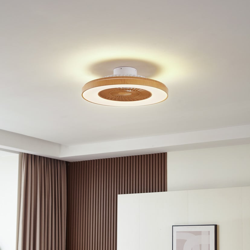 lampenwelt Lindby LED-Deckenventilator Teleo Ø 58 cm holzfarben CCT Fabrikpreis