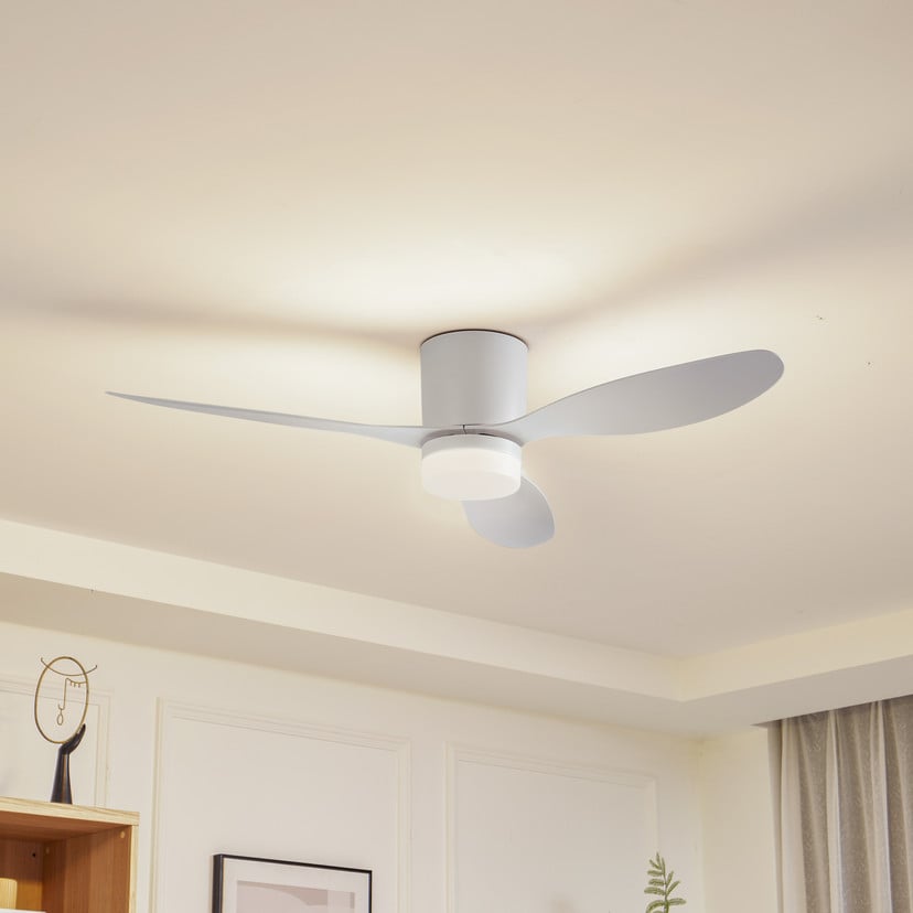 lampenwelt Lucande LED-Deckenventilator Kayu weiß DC leise Ø 132 cm
