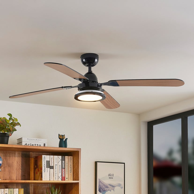 lampenwelt Lucande LED-Deckenventilator Tedric schwarz leise 133 cm
