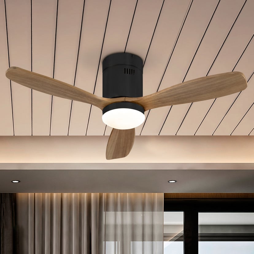 lampenwelt LED-Deckenventilator Siroco Mini DC leise schwarz/walnuss Online Outlet