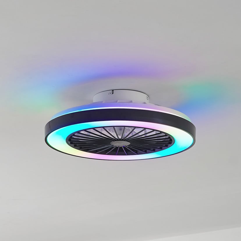 lampenwelt Lindby LED-Deckenventilator Teleo Ø48 cm schwarz DC Tuya
