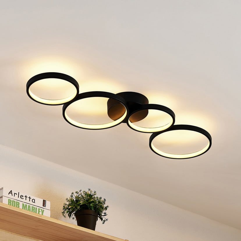 lampenwelt Lindby LED-Deckenleuchte Evengeline schwarz Alu 88 cm