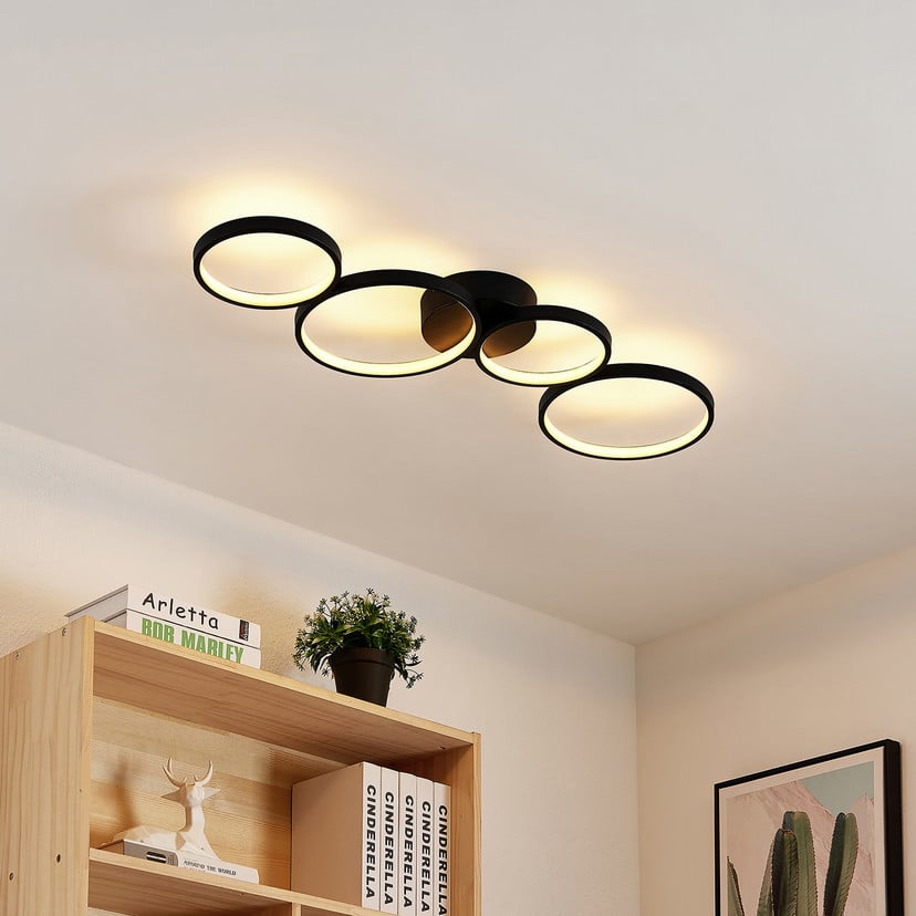 lampenwelt Lindby LED-Deckenleuchte Evengeline schwarz Alu 88 cm Bis zu 60% Rabatt
