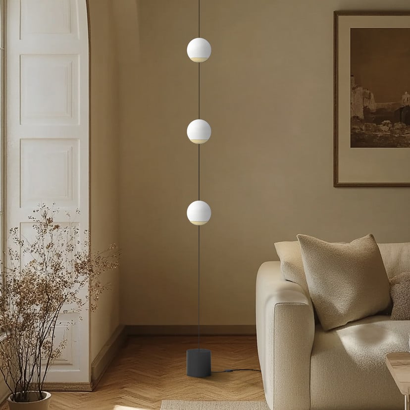 lampenwelt Lucande LED-Stehleuchte SPHERE schwarz/opal Glas dimmbar