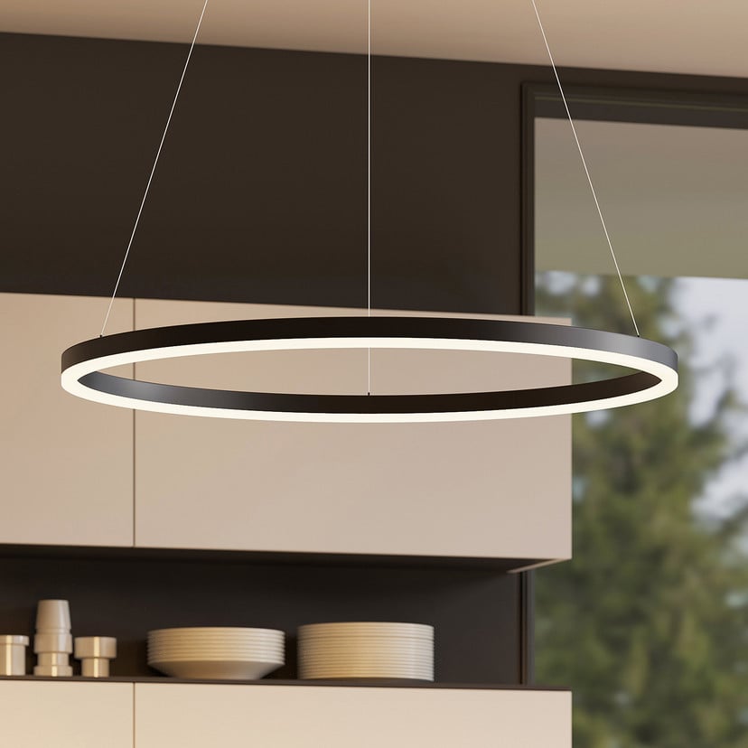 lampenwelt Arcchio LED-Hängeleuchte Albiona schwarz 1 Ring Ø 80 cm