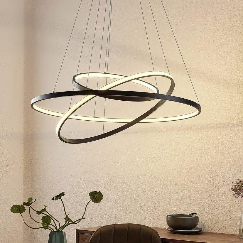 lampenwelt Lucande LED-Pendelleuchte Ezana schwarz Metall Ø 80cm