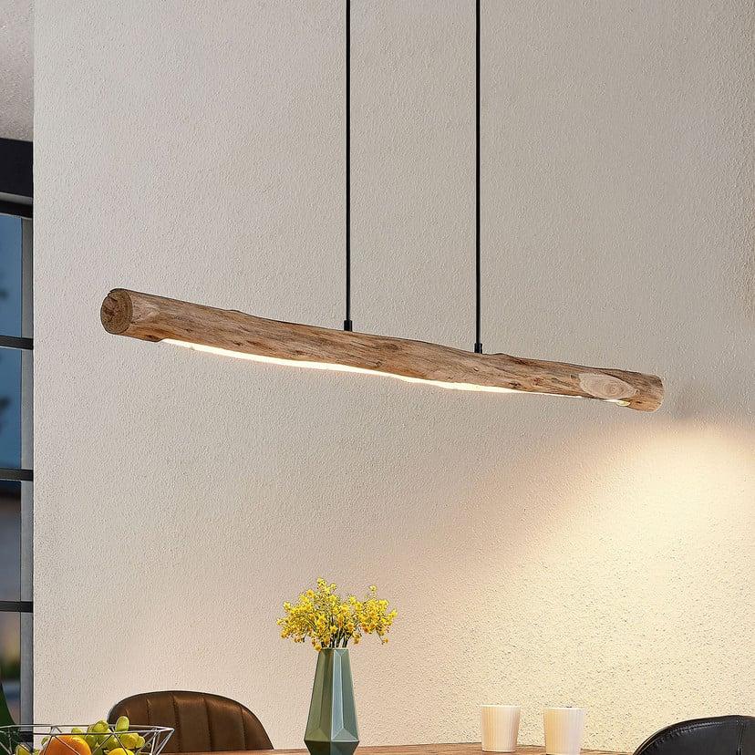 lampenwelt Lindby LED-Hängeleuchte Nekala schwarz Holz Länge 120cm