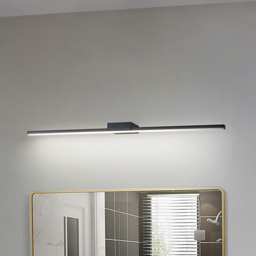 lampenwelt Lucande LED-Spiegellampe Kivana schwarz Metall 90cm IP44