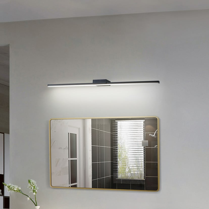 lampenwelt Lucande LED-Spiegellampe Kivana schwarz Metall 90cm IP44 im Angebot