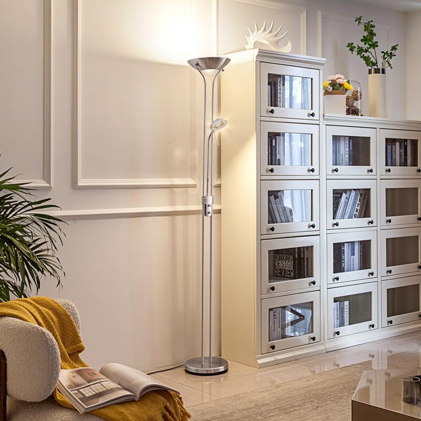 lampenwelt Lindby LED-Standleuchte Josefin nickel Leselicht dimmbar