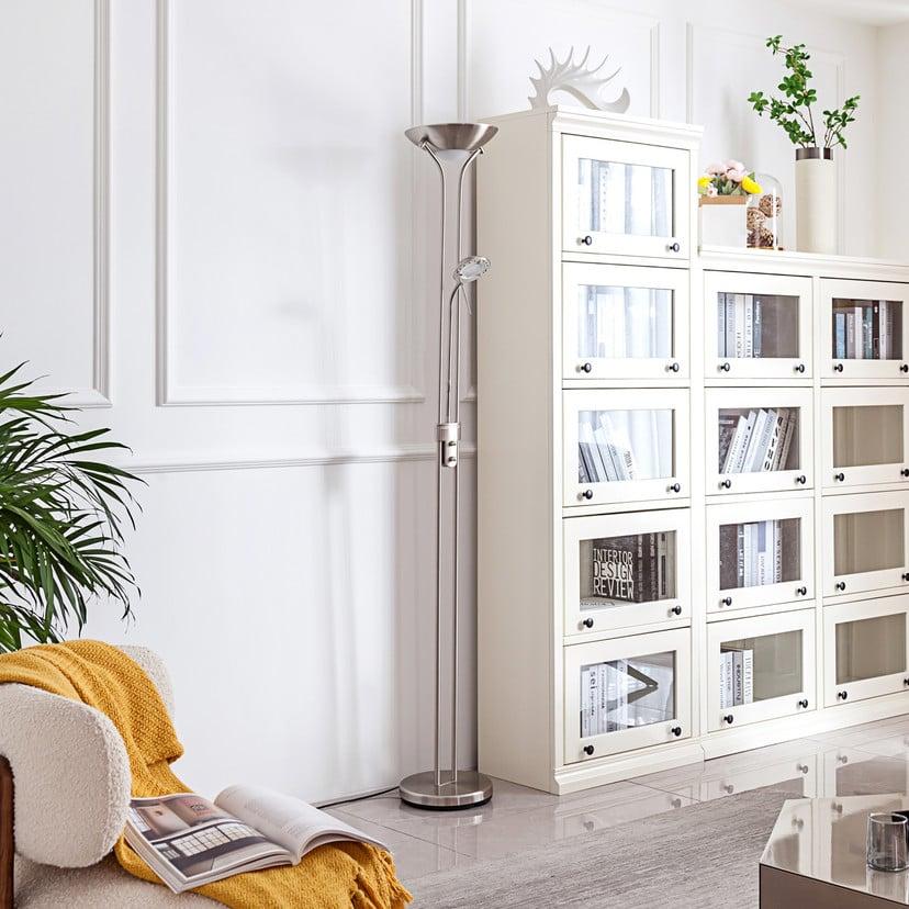lampenwelt Lindby LED-Standleuchte Josefin nickel Leselicht dimmbar Fabrikverkauf