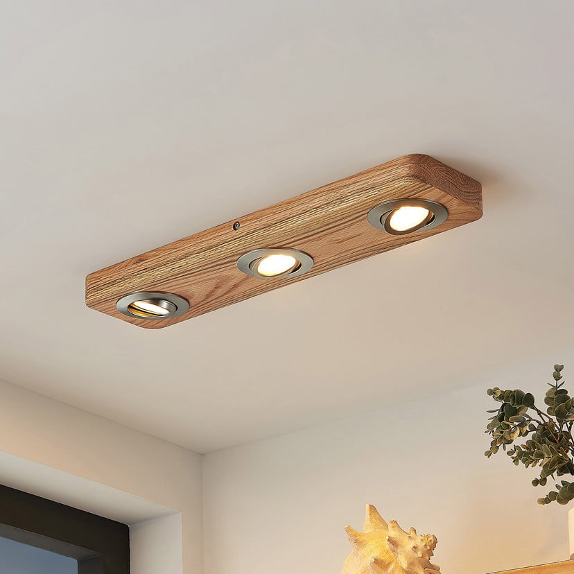 lampenwelt Lindby LED-Deckenleuchte Mikari 48 cm Holz schwenkbar