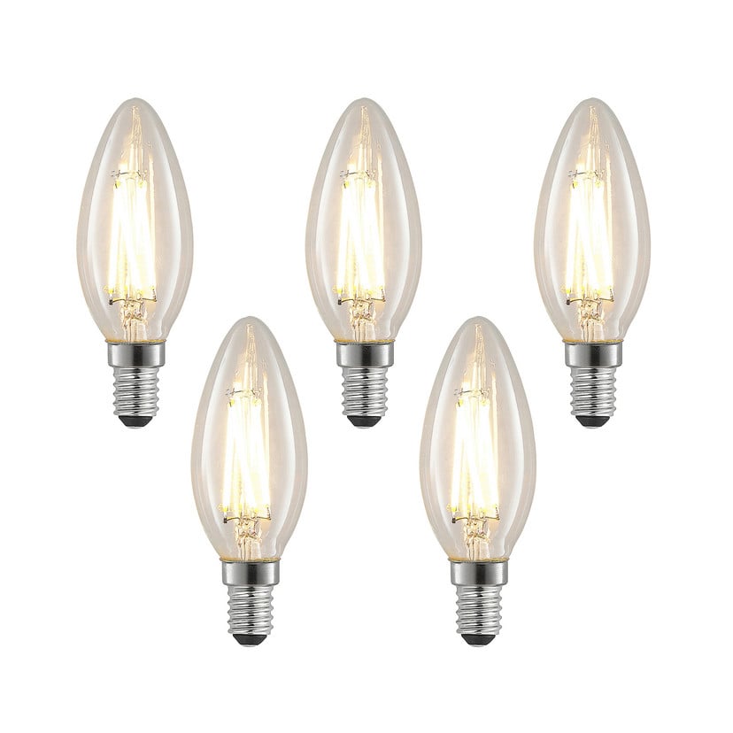 lampenwelt LED-Filamentlampe E14 4W 827 Kerze dimmbar 5er-Set