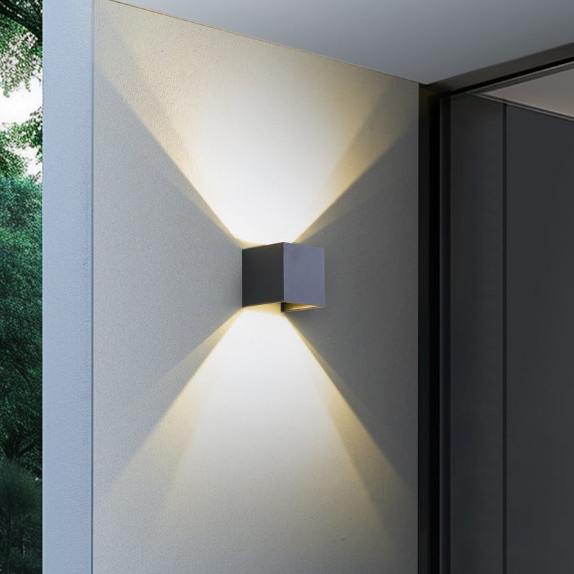 lampenwelt Lindby Smart LED-Außenwandlampe Dara grau eckig CCT RGB Tuya