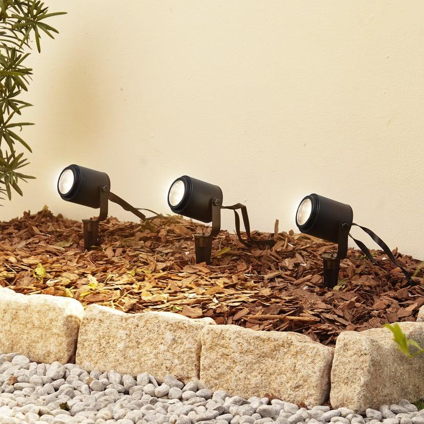 lampenwelt Lindby Smart LED-Außenstrahler Nymo CCT RGB Tuya 3er-Set