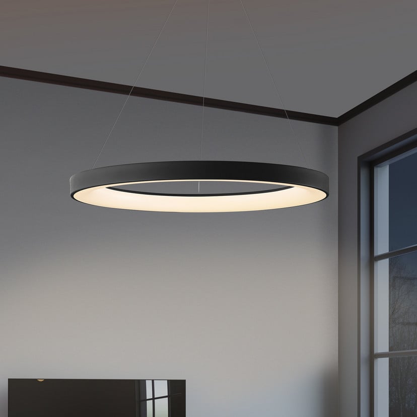 lampenwelt LED-Hängeleuchte Niseko II Fernbedienung Ø 50 cm schwarz