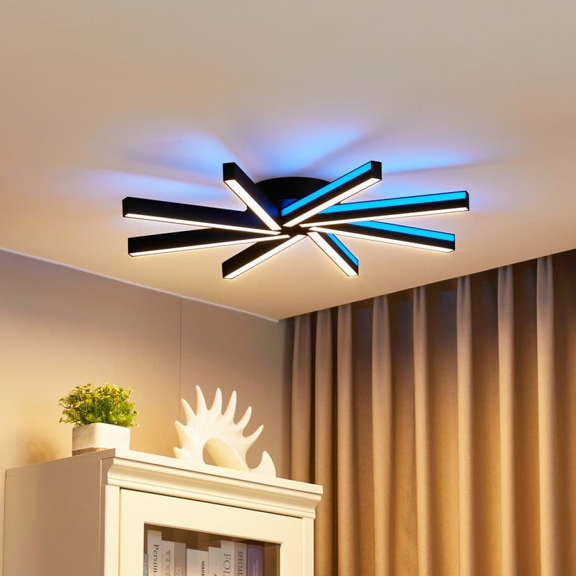 lampenwelt Lucande Smart LED-Deckenleuchte Tjado Ø70 cm schwarz RGBW