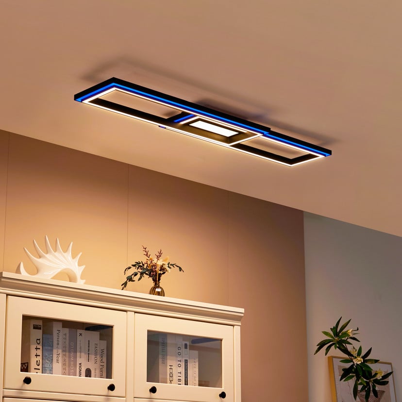 lampenwelt Lucande Smart LED-Deckenleuchte Tjado 115 cm schwarz RGB CCT
