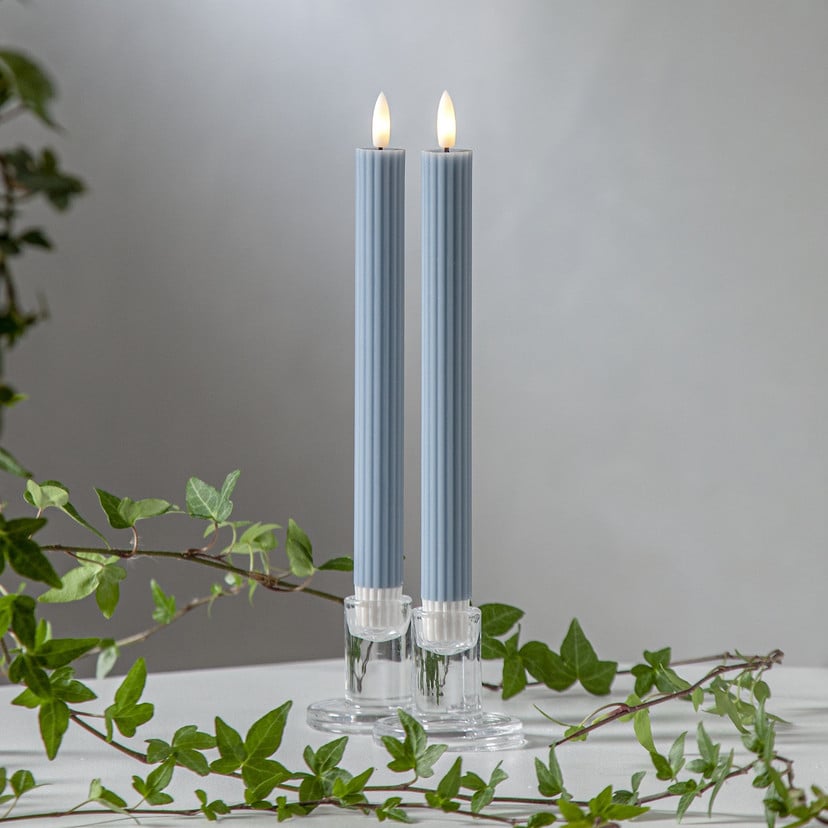 lampenwelt LED-Kerze Flamme Stripe blau 25 cm Wachs Batterie 2er-Set