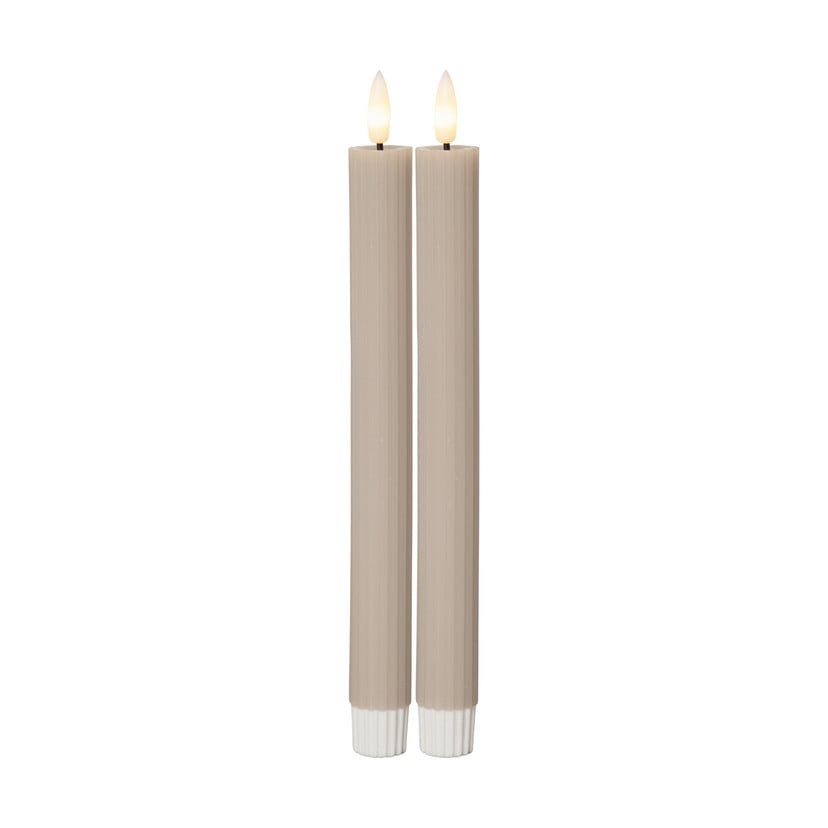 lampenwelt LED-Kerze Flamme Stripe beige 25 cm Wachs Batterie 2er-Set Begrenzte Freigabe