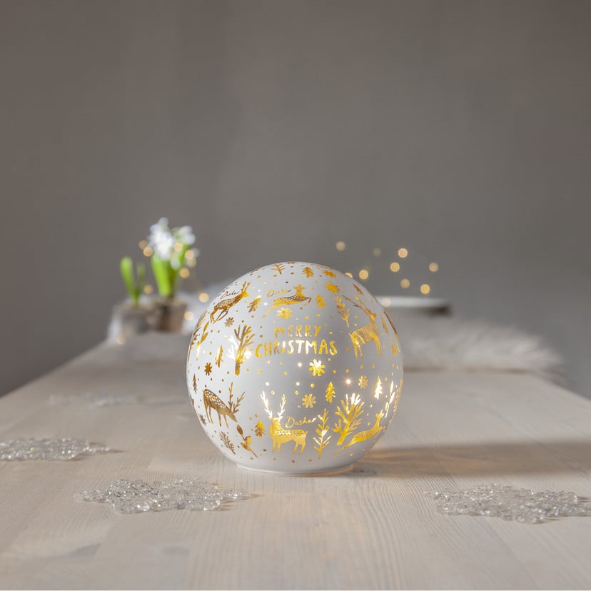 lampenwelt LED-Kugellampe Merry X-Mas Ø 15 cm weiß Glas Batteriebetrieb