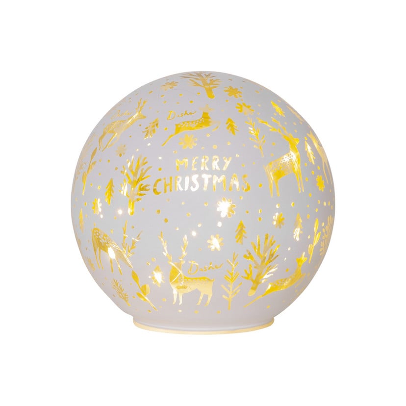 lampenwelt LED-Kugellampe Merry X-Mas Ø 15 cm weiß Glas Batteriebetrieb Auslauf