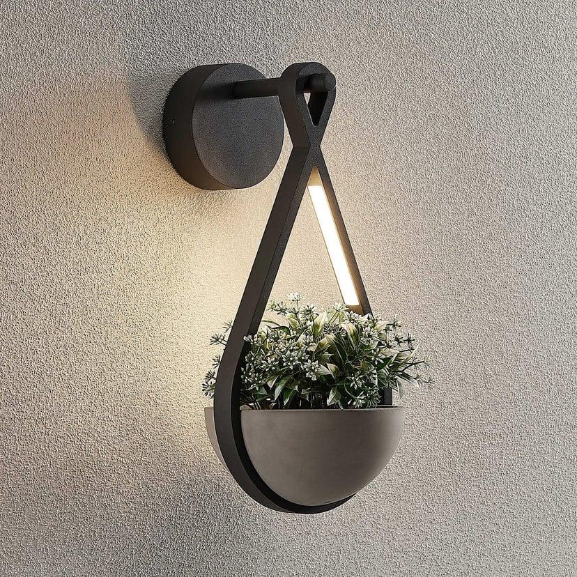 lampenwelt Lucande LED-Außenwandleuchte Florka Naturstein Blumenampel