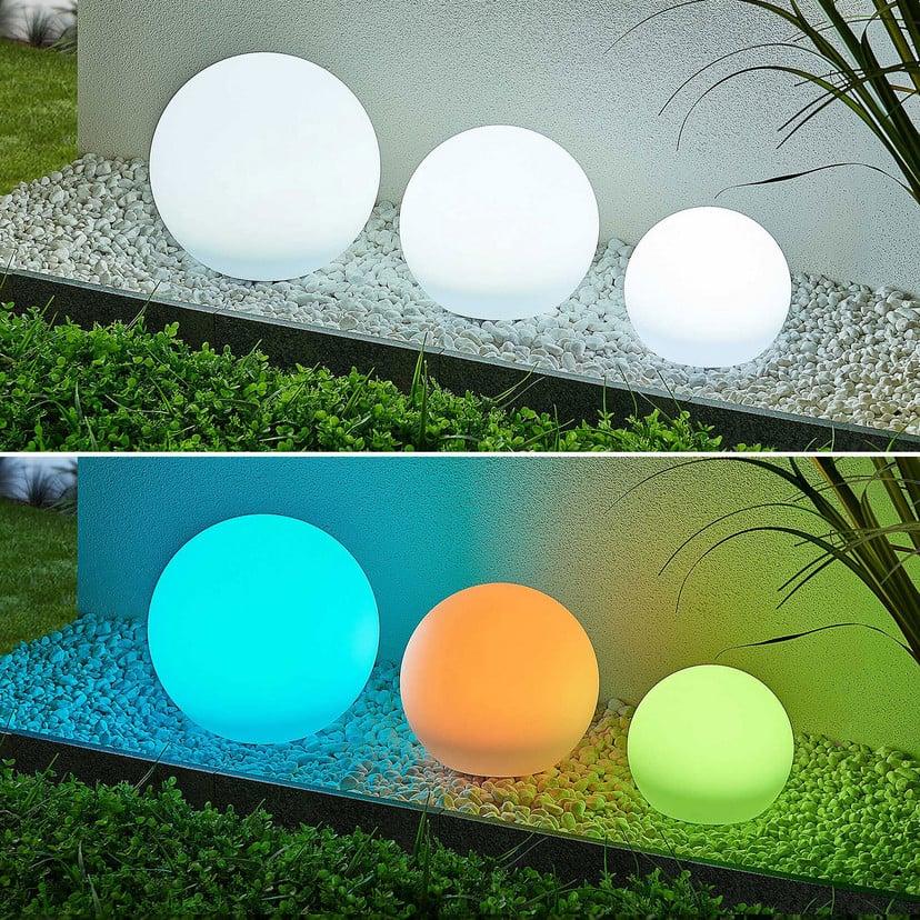 lampenwelt Lindby LED-Solarlampen Lago RGBW 3er-Set Kugeln Erdspieß