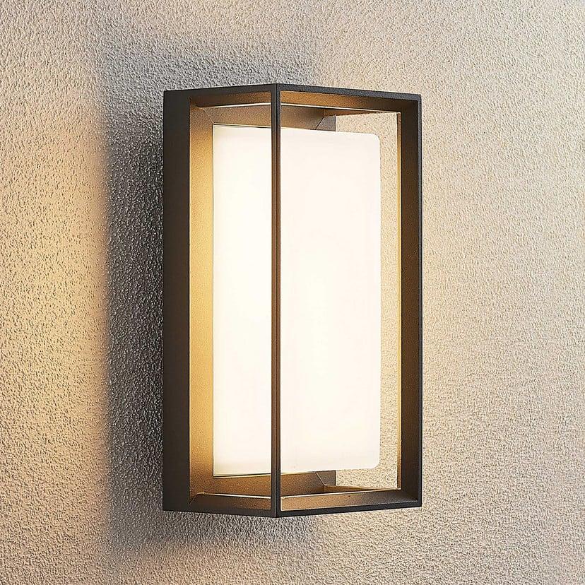 lampenwelt Arcchio LED-Wandleuchte Ismera anthrazit/opal IP65 Glas