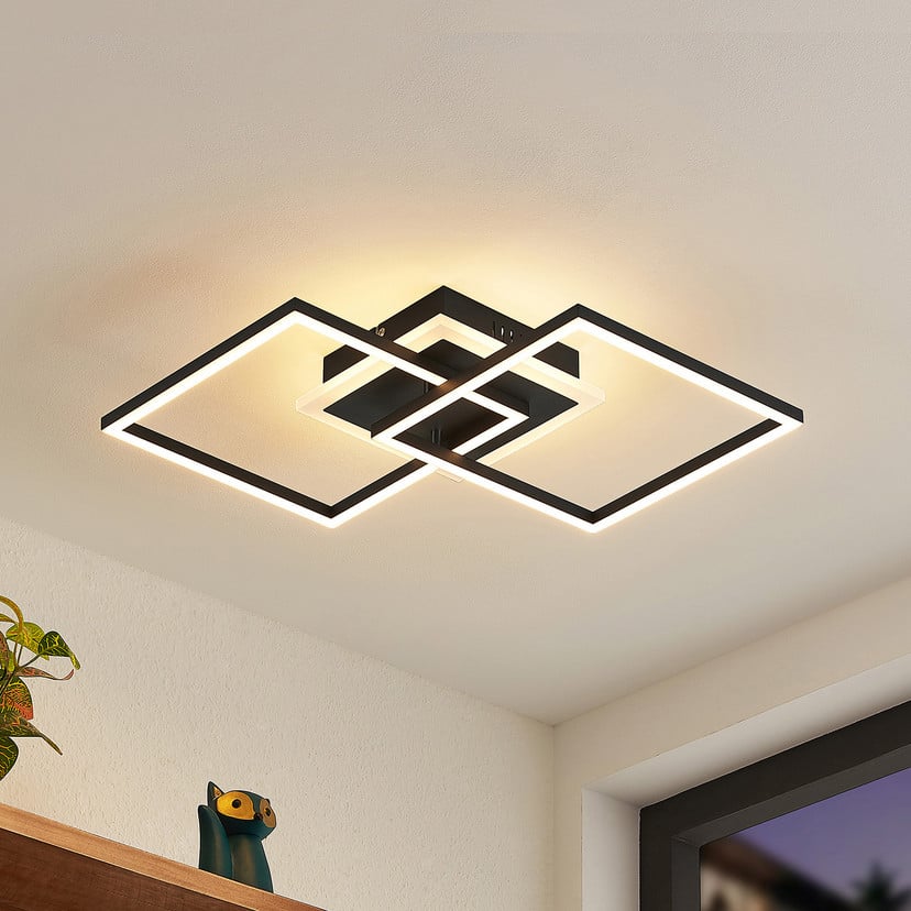 lampenwelt Lindby LED-Deckenlampe Fjardo eckig schwarz CCT Remote