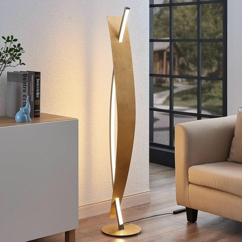 lampenwelt Lucande LED-Stehleuchte Marija goldfarben dimmbar 140 cm