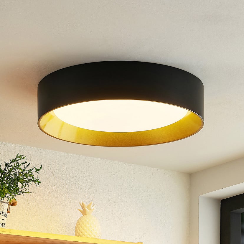 lampenwelt Lindby LED-Deckenleuchte Kambia 45 cm schwarz/gold Metall