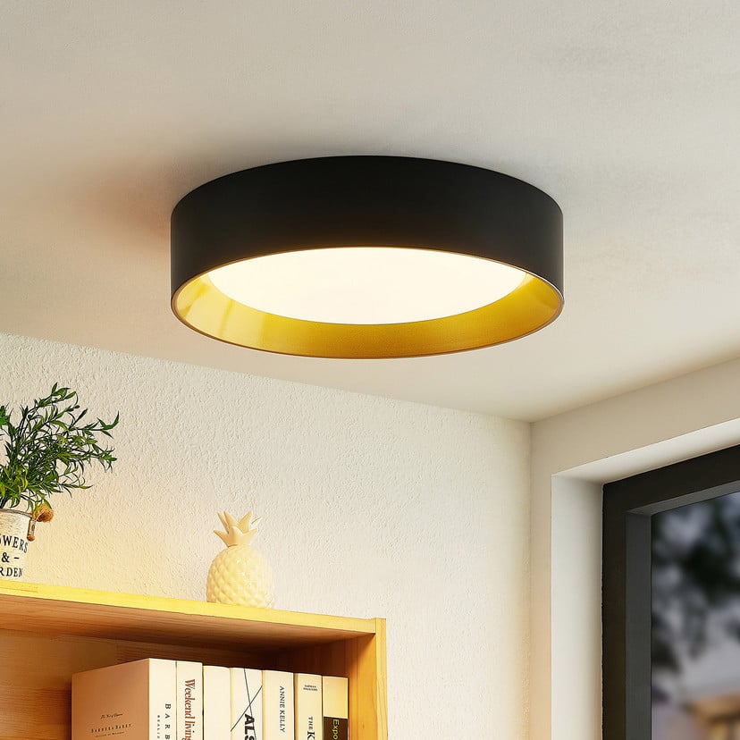 lampenwelt Lindby LED-Deckenleuchte Kambia 45 cm schwarz/gold Metall Nur noch ein Tag übrig