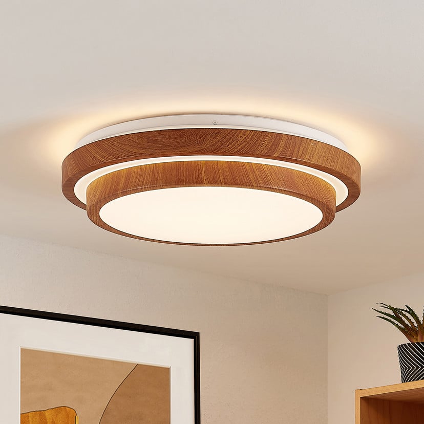 lampenwelt Lindby LED-Deckenleuchte Vaako Ø 41 cm Metall Holzoptik