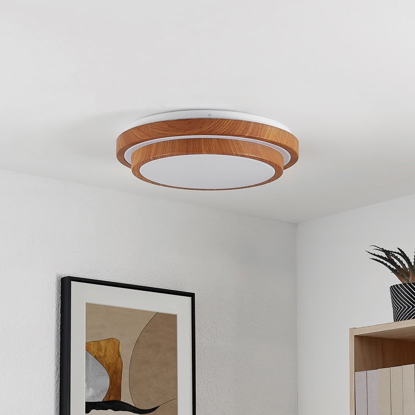 lampenwelt Lindby LED-Deckenleuchte Vaako Ø 41 cm Metall Holzoptik Begrenzt auf 3 Tage