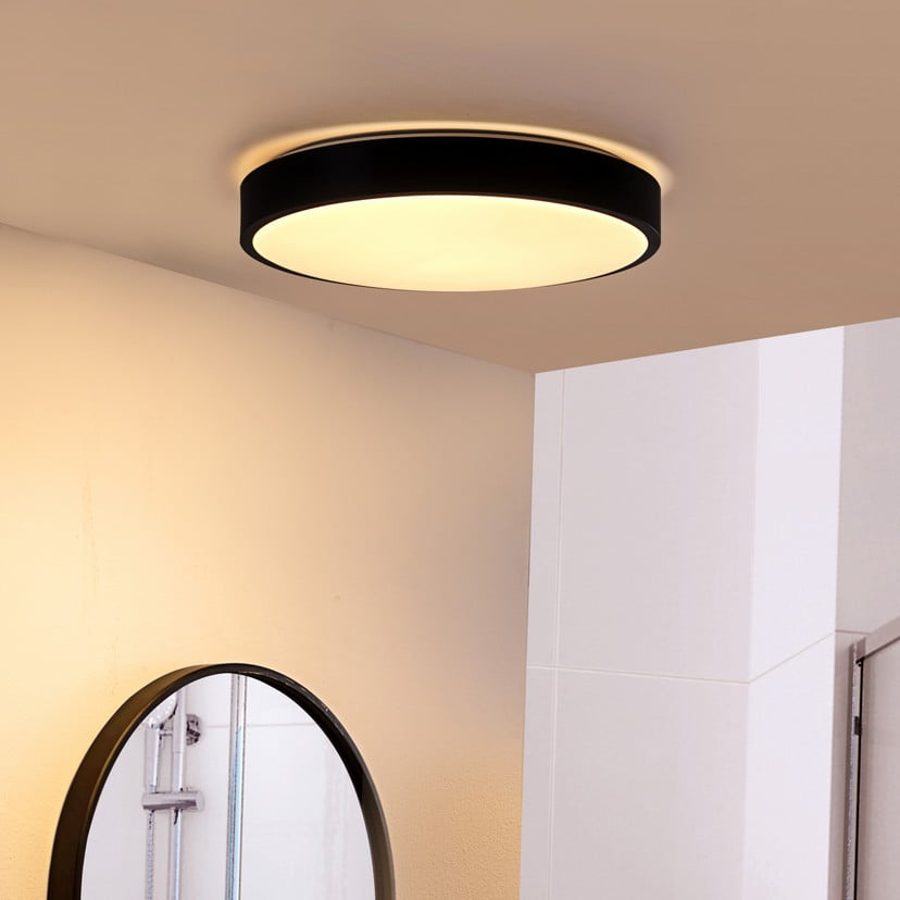 lampenwelt Lindby LED-Deckenlampe Medon Ø 38 cm schwarz IP44 Metall