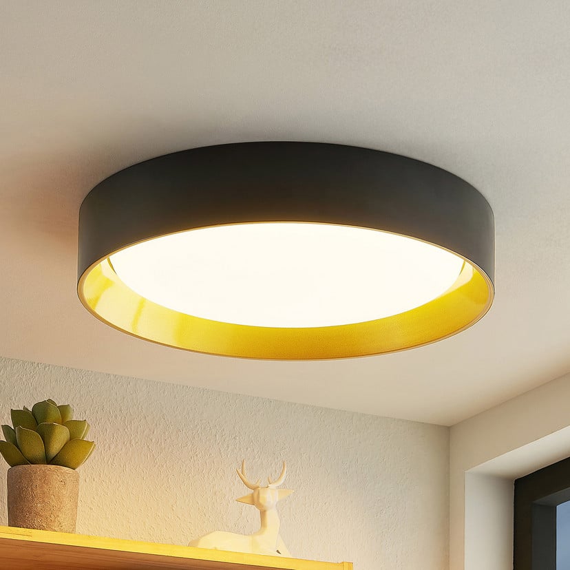 lampenwelt Lindby LED-Deckenleuchte Kambia 55 cm schwarz/gold Metall