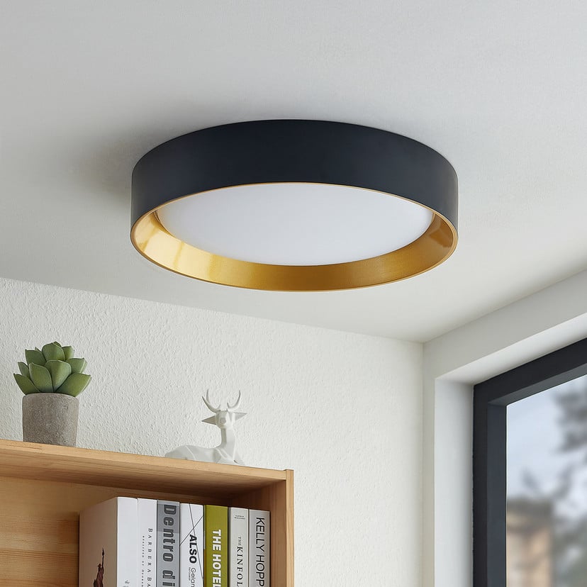 lampenwelt Lindby LED-Deckenleuchte Kambia 55 cm schwarz/gold Metall Kostenloser Versand