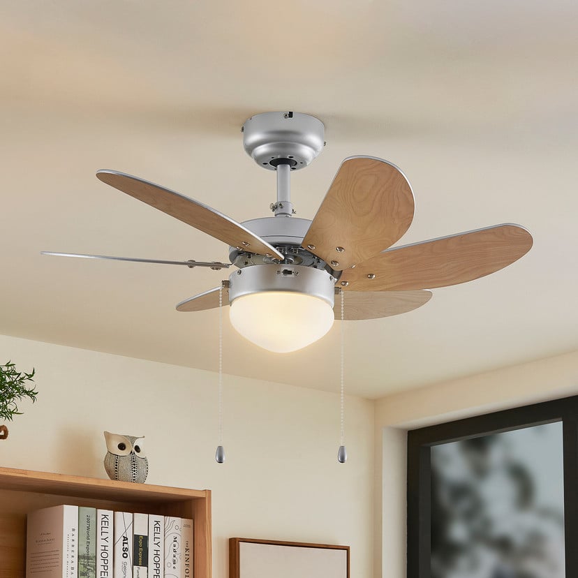 lampenwelt Lindby Deckenventilator mit Licht Minja silber leise 78cm