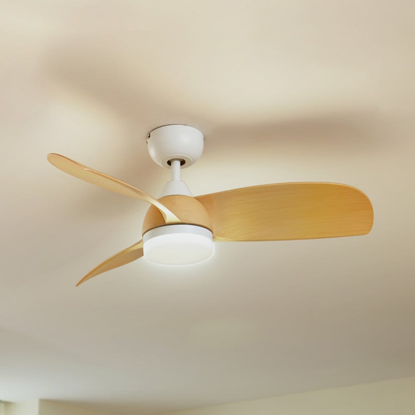 lampenwelt Lindby LED-Deckenventilator Enon weiß/holzfarben DC leise
