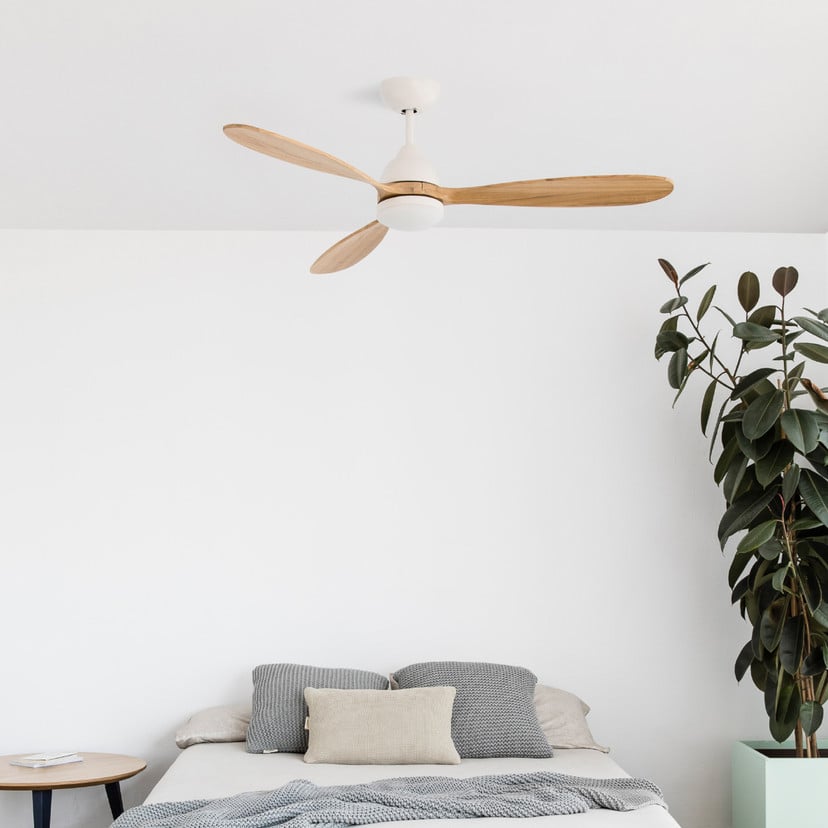 lampenwelt Deckenventilator Poros LED-Leuchte weiß/Holz hell Lagerräumung