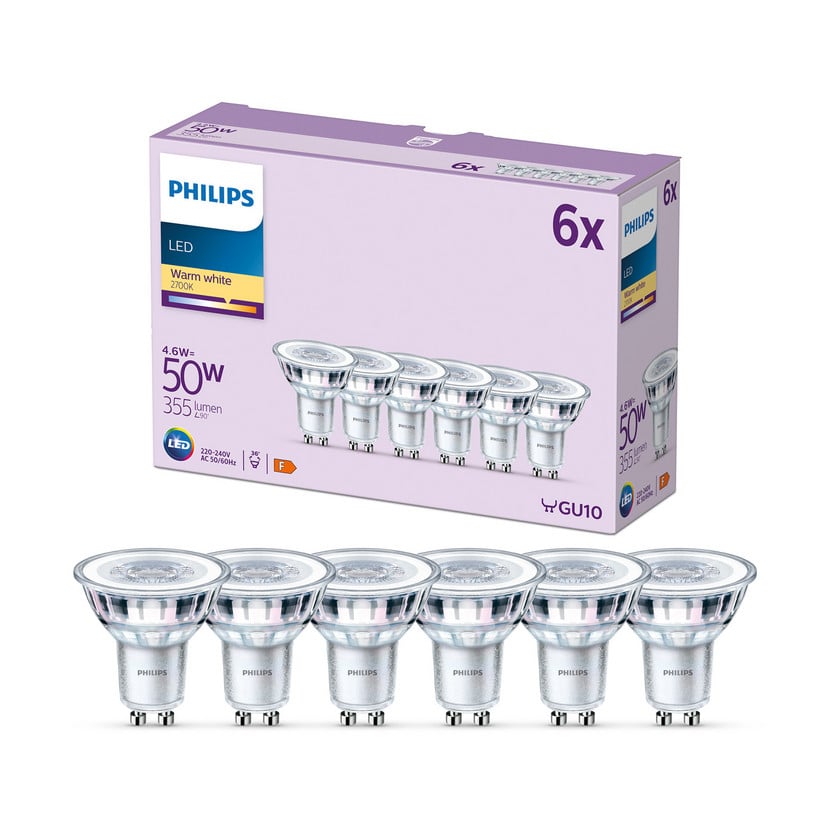 lampenwelt Philips LED-Lampe GU10 4 6W 355lm 827 klar 36° 6er